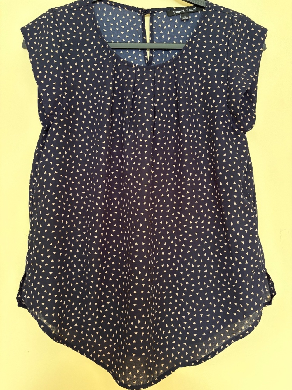 Sweet Rain Navy Triangle Print Blouse - Size S